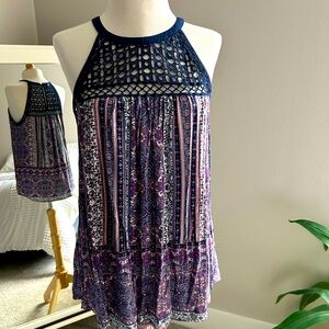 Daniel Rainn Boho style Navy Blue Lace Halter Tank Top. Size L